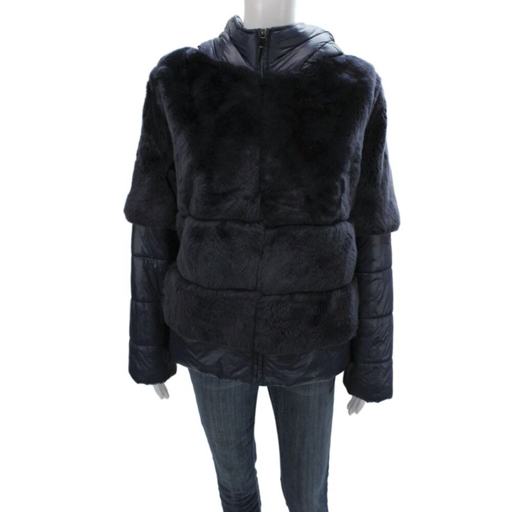 Linda Richards Womens Puffer Jacket Blue Zip Polyester Long Sleeve Size S